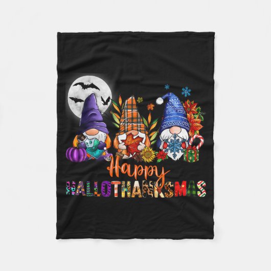Halloween Thanksgiving Christmas Happy Hallothanks Fleece Deken (Voorkant)