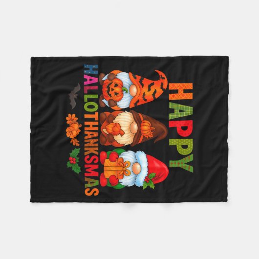 Halloween Thanksgiving Christmas Happy Hallothanks Fleece Deken (Voorkant (Horizontaal))
