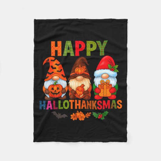 Halloween Thanksgiving Christmas Happy Hallothanks Fleece Deken (Voorkant)