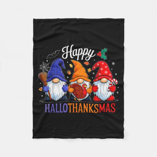 Halloween Thanksgiving Christmas Happy Hallothanks Fleece Deken (Voorkant)