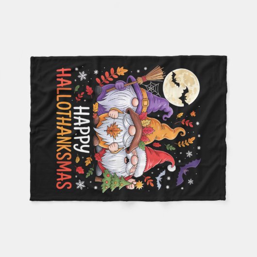 Halloween Thanksgiving Christmas Happy Hallothanks Fleece Deken (Voorkant (Horizontaal))