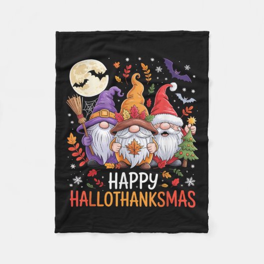 Halloween Thanksgiving Christmas Happy Hallothanks Fleece Deken (Voorkant)