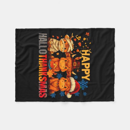 Halloween Thanksgiving Christmas Happy Hallothanks Fleece Deken (Voorkant (Horizontaal))