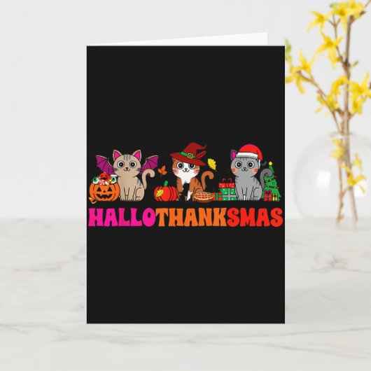 Halloween Thanksgiving Christmas Happy Hallothanks Kaart (Gele Bloem)