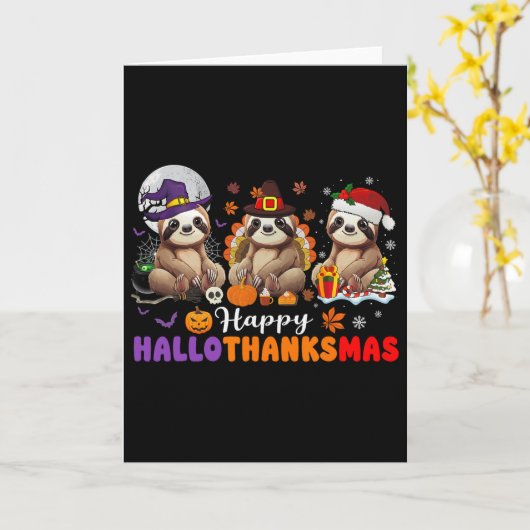 Halloween Thanksgiving Christmas Happy Hallothanks Kaart (Gele Bloem)