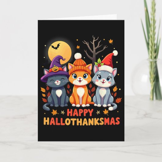 Halloween Thanksgiving Christmas Happy Hallothanks Kaart (Voorkant)