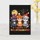 Halloween Thanksgiving Christmas Happy Hallothanks Kaart (Gele Bloem)