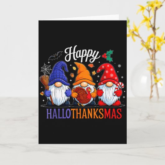 Halloween Thanksgiving Christmas Happy Hallothanks Kaart (Gele Bloem)