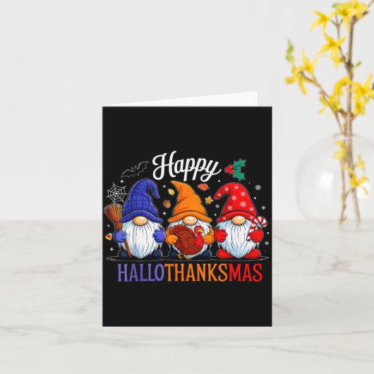 Halloween Thanksgiving Christmas Happy Hallothanks Kaart (Gele Bloem)