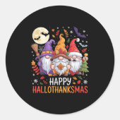 Halloween Thanksgiving Christmas Happy Hallothanks Ronde Sticker (Voorkant)