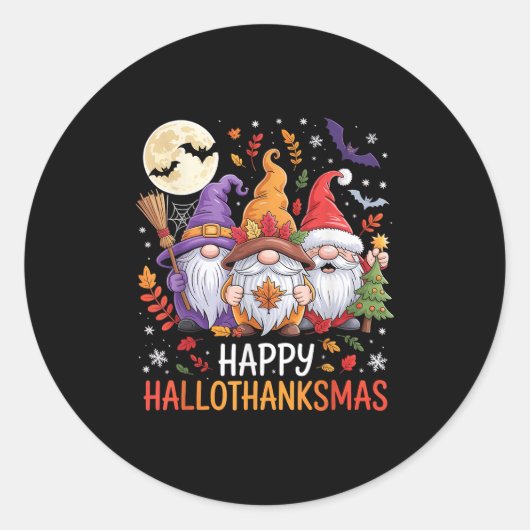Halloween Thanksgiving Christmas Happy Hallothanks Ronde Sticker (Voorkant)