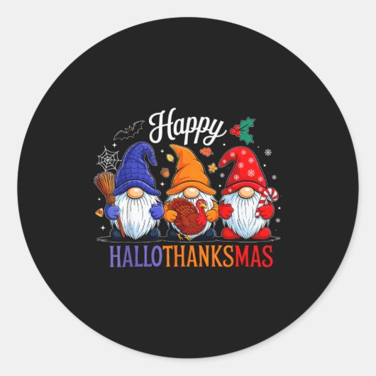 Halloween Thanksgiving Christmas Happy Hallothanks Ronde Sticker (Voorkant)