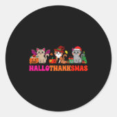 Halloween Thanksgiving Christmas Happy Hallothanks Ronde Sticker (Voorkant)
