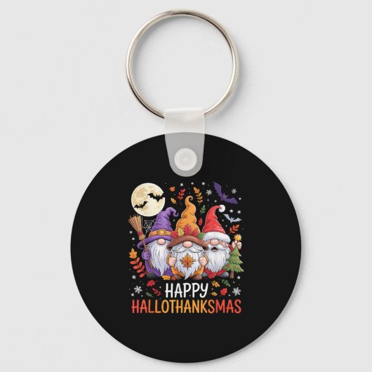 Halloween Thanksgiving Christmas Happy Hallothanks Sleutelhanger (Voorkant)