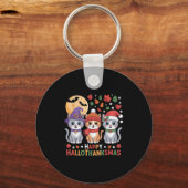 Halloween Thanksgiving Christmas Happy Hallothanks Sleutelhanger (Voorkant)