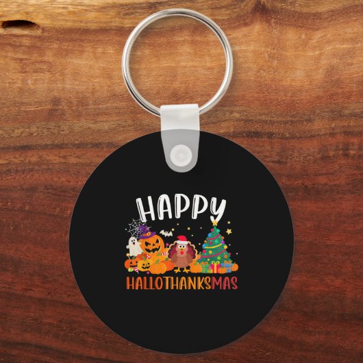 Halloween Thanksgiving Christmas Happy Hallothanks Sleutelhanger (Voorkant)