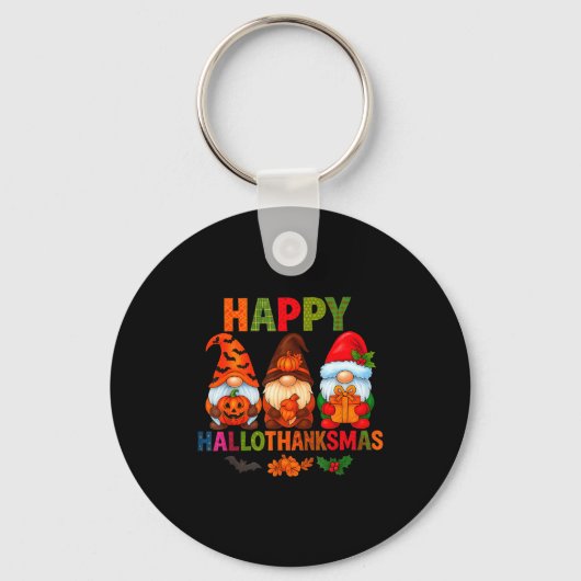 Halloween Thanksgiving Christmas Happy Hallothanks Sleutelhanger (Voorkant)