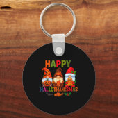Halloween Thanksgiving Christmas Happy Hallothanks Sleutelhanger (Voorkant)