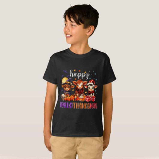 Halloween Thanksgiving Christmas Happy Hallothanks T-shirt (Voorkant volledig)