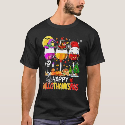 Halloween Thanksgiving Christmas Happy Hallothanks T-shirt (Voorkant)