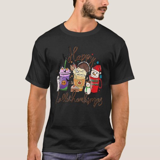 Halloween Thanksgiving Christmas Happy Hallothanks T-shirt (Voorkant)