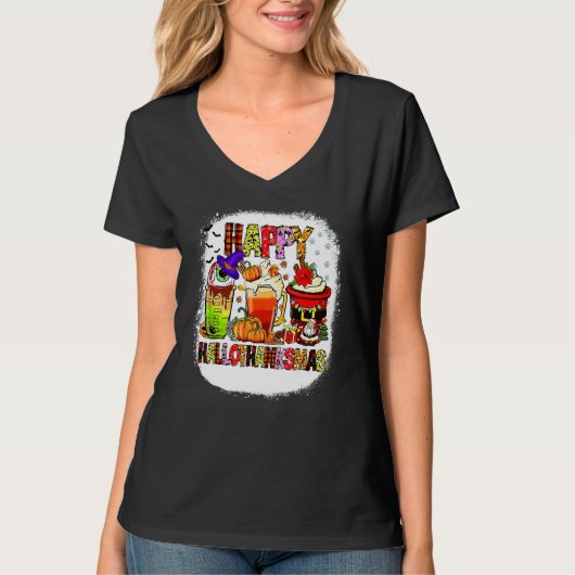 Halloween Thanksgiving Christmas Happy Hallothanks T-shirt (Voorkant)