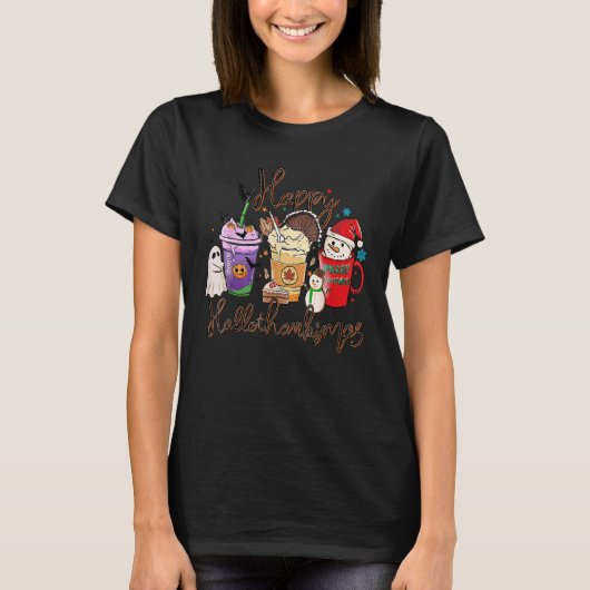 Halloween Thanksgiving Christmas Happy Hallothanks T-shirt (Voorkant)