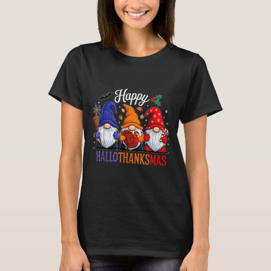 Halloween Thanksgiving Christmas Happy Hallothanks T-shirt (Voorkant)