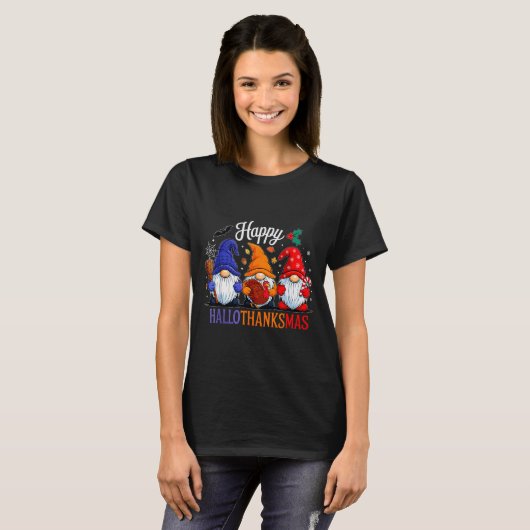 Halloween Thanksgiving Christmas Happy Hallothanks T-shirt (Voorkant volledig)