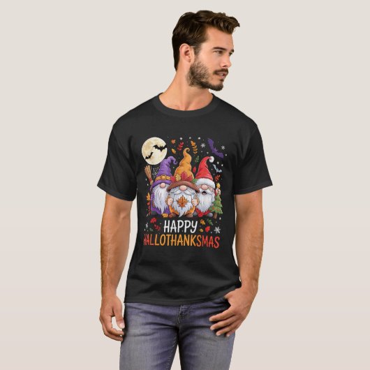 Halloween Thanksgiving Christmas Happy Hallothanks T-shirt (Voorkant volledig)
