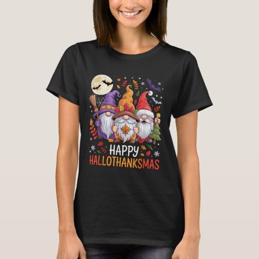 Halloween Thanksgiving Christmas Happy Hallothanks T-shirt (Voorkant)