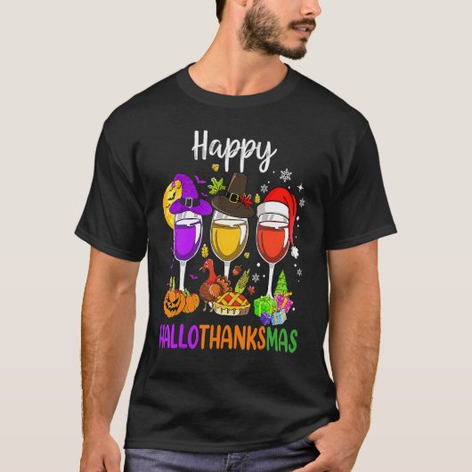 Halloween Thanksgiving Christmas Happy Hallothanks T-shirt (Voorkant)