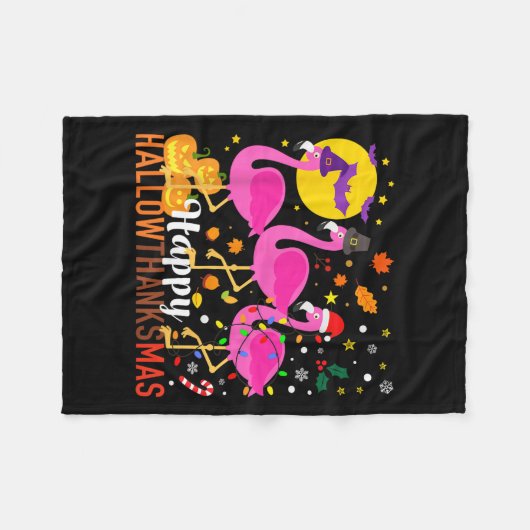 Halloween Thanksgiving Christmas Happy Hallowthank Fleece Deken (Voorkant (Horizontaal))