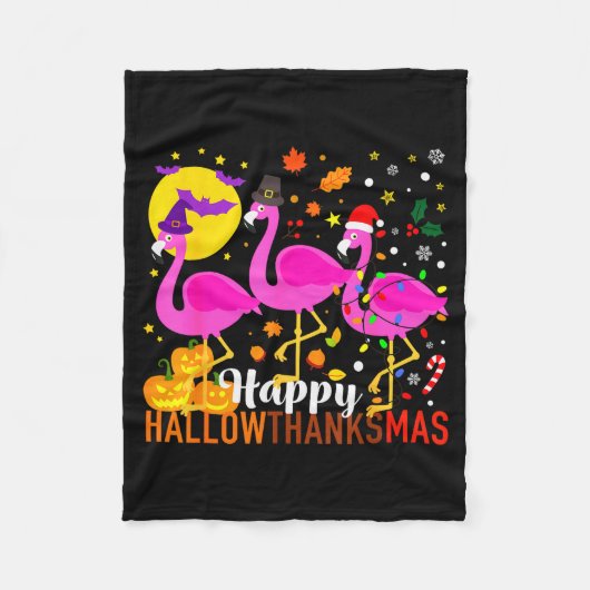 Halloween Thanksgiving Christmas Happy Hallowthank Fleece Deken (Voorkant)