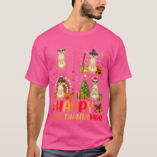 Halloween Thanksgiving Christmas Meerkat Hallothan T-shirt