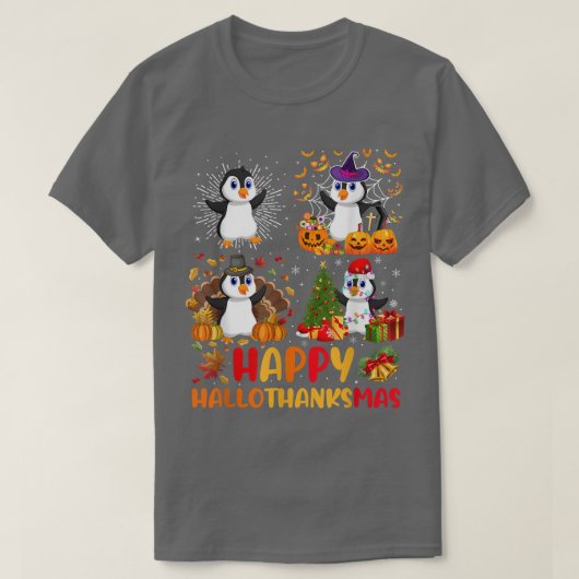 Halloween Thanksgiving Christmas Penguin Hallothan T-shirt (Design voorkant)