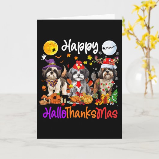Halloween Thanksgiving Christmas Shih Tzu Dog Hall Kaart (Gele Bloem)