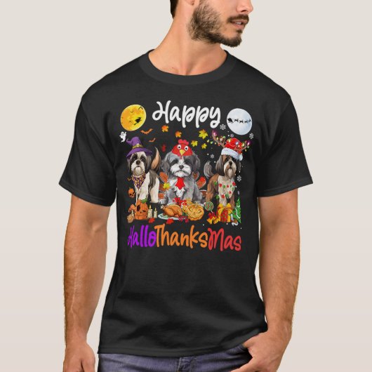 Halloween Thanksgiving Christmas Shih Tzu Dog Hall T-shirt (Voorkant)