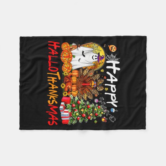 Halloween Thanksgiving Christmas Turkey Happy Hall Fleece Deken (Voorkant (Horizontaal))