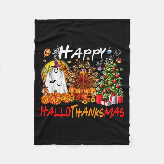 Halloween Thanksgiving Christmas Turkey Happy Hall Fleece Deken (Voorkant)