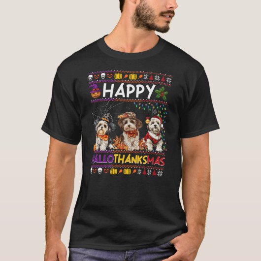 Halloween Thanksgiving Christmas Ugly Havanese Dog T-shirt (Voorkant)