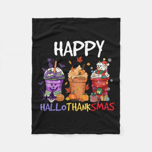 Halloween Thanksgiving Happy Hallothanksmas Seizoe Fleece Deken (Voorkant)