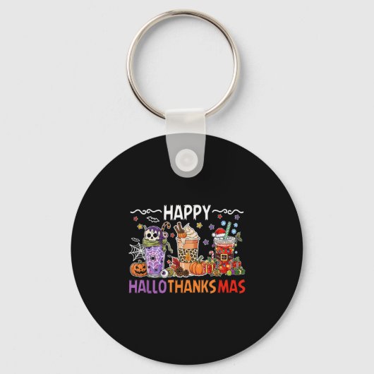 Halloween Thanksgiving Happy Season Coffee Halloth Sleutelhanger (Voorkant)