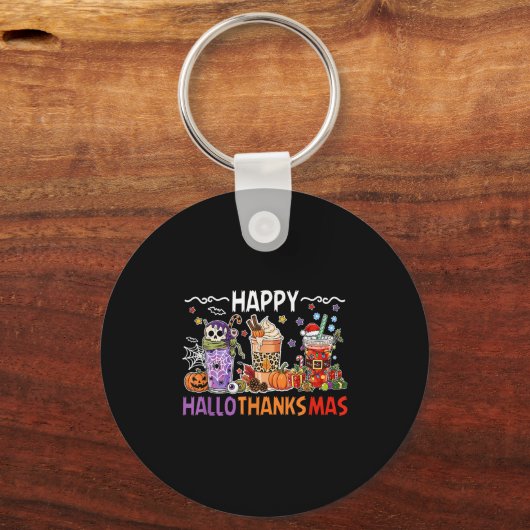 Halloween Thanksgiving Happy Season Coffee Halloth Sleutelhanger (Voorkant)
