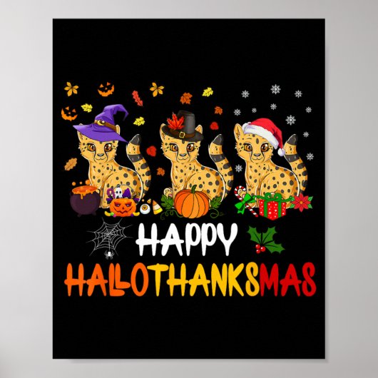 Halloween Thanksgiving Kerst Cheetah Cat Hallo Poster (Voorkant)