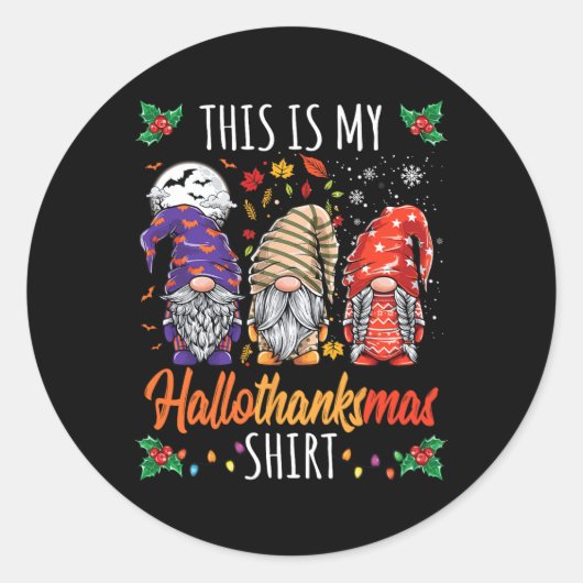 Halloween Thanksgiving Kerst Fun Hallothanksma Ronde Sticker (Voorkant)