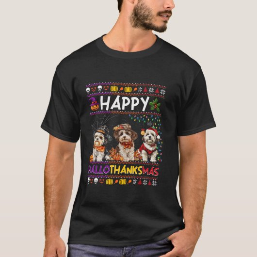 Halloween Thanksgiving Kerst Lelijke Havanezer Dog T-shirt (Voorkant)