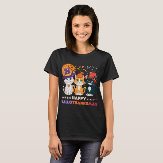 Halloween Thanksgiving Kerstfeest Happy HBedankt T-shirt (Voorkant volledig)