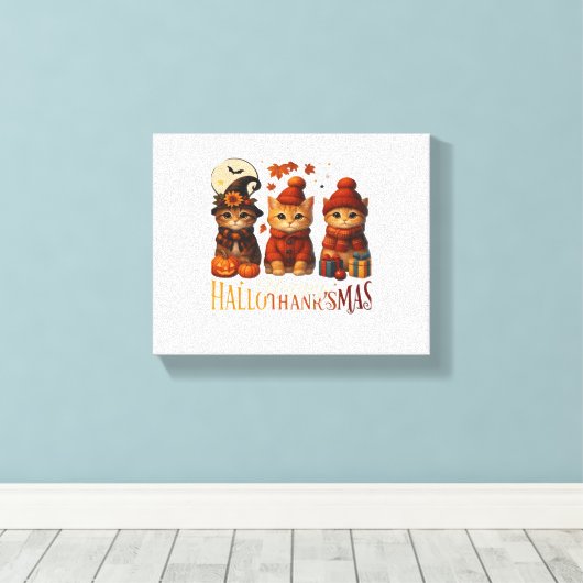 Halloween Thanksgiving KerstHappy Hallo Canvas Afdruk (Insitu (Houten vloer))