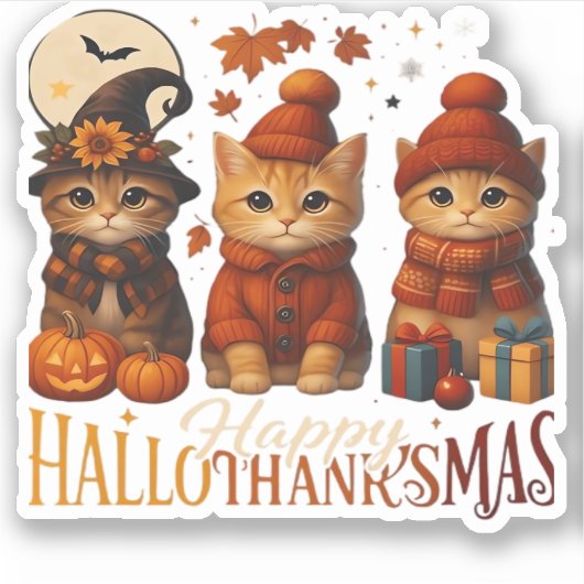 Halloween Thanksgiving KerstHappy Hallo Sticker (Voorkant)